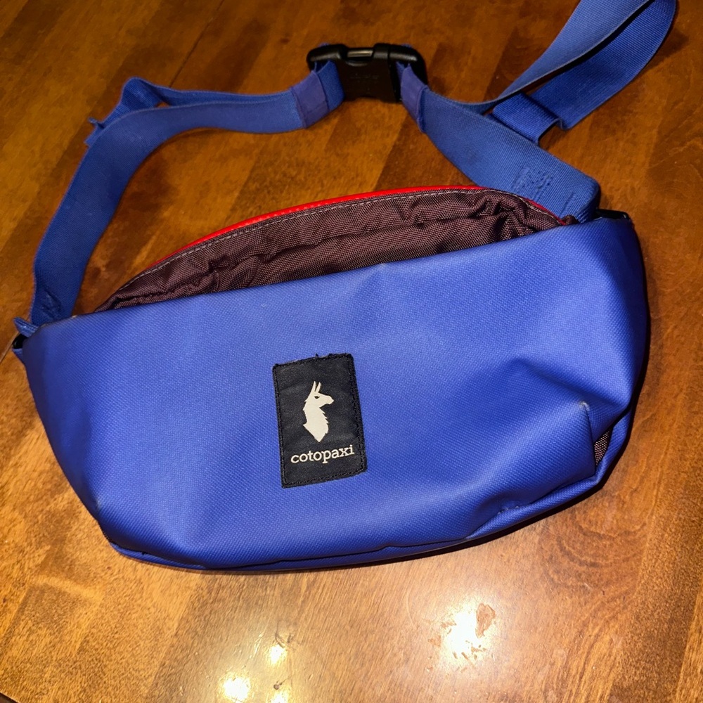 Cotopaxi Blue and Red Belt Bag with Adjustable Strap